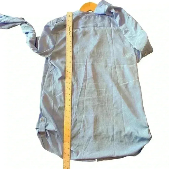 Calvin Klein Women's Royal Blue Roll Up 3/4 Sleeves Button Down Blouse Shirt XS - Picture 14 of 16